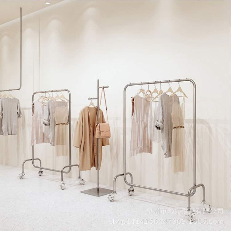 服装店展示架落地衣架不锈钢挂衣架女装店货架龙门架带轮移动衣架