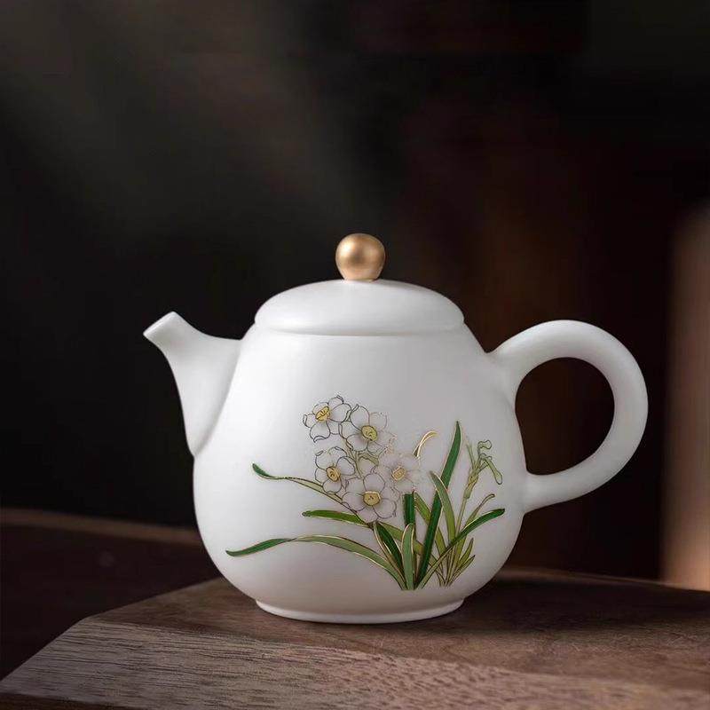 徐建勇大师德化羊脂玉白瓷女士小茶壶纯手工高档陶瓷家用泡茶壶