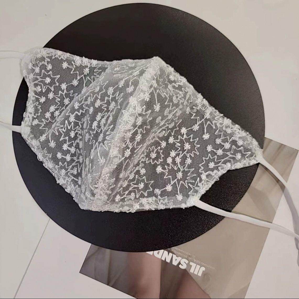 双层蕾丝绣花口罩精致时尚高颜值主播网红直播面纱透气防晒四季带