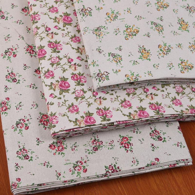 【厂家货源】田园风玫瑰花棉麻混纺面料 DIY手工窗帘沙发印花麻布