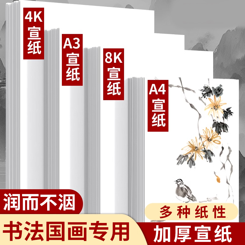 书涯轩宣纸半生熟初学者练字专用书法纸国画工笔生宣纸毛笔字练习纸熟宣8k4k加厚作品纸