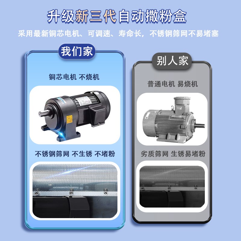 黛尔尼曼电动撒粉盒全自动调速不锈钢箱体面粉淀粉滑石粉芝麻糖食