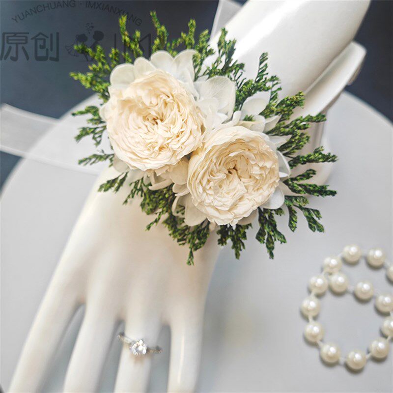原创IM新郎新娘结婚永生花胸花手腕花婚礼森系真花伴郎伴娘襟花