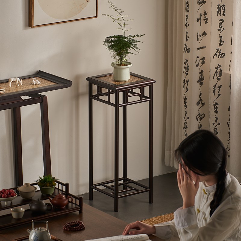 仿古花盆架室内落地新中式复古花架子实木花几简约玄关摆件盆景架