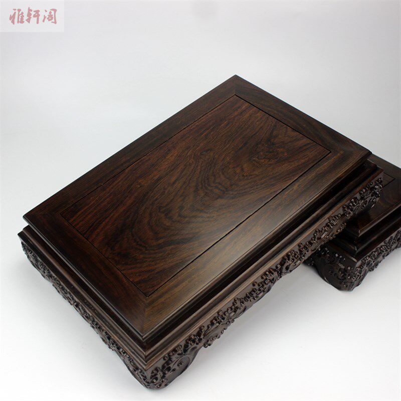 红木雕刻奇石佛像底座黑檀花瓶盆观音莲花工艺品摆件实木长方托架