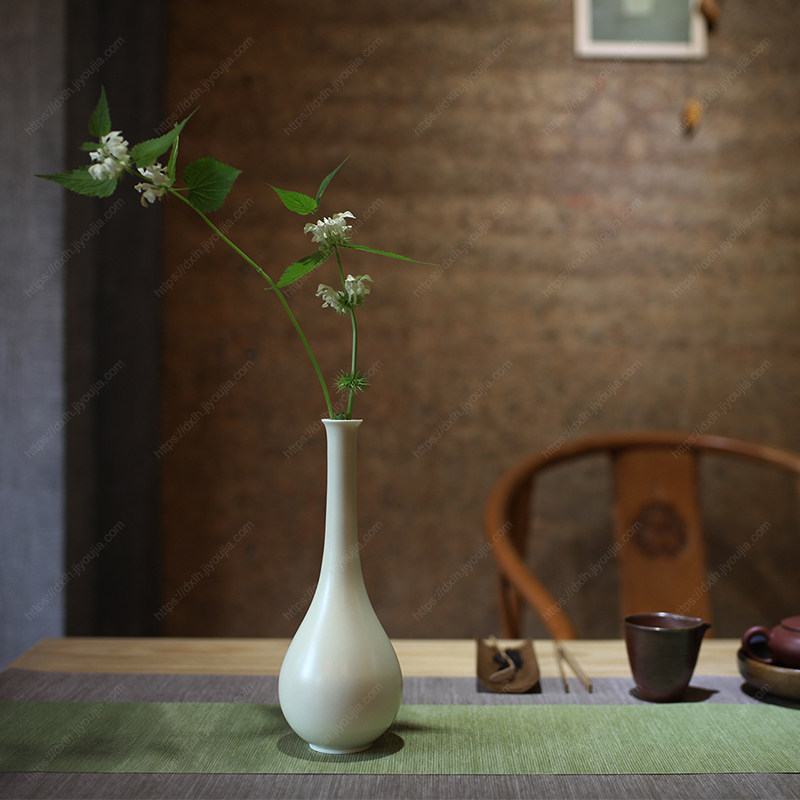 大相莲花现代中式陶瓷花瓶 手工拉胚花器 水养干花花插  家居摆件