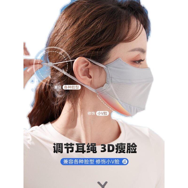 防晒口罩女夏季透气防紫外线薄款冰丝防晒面罩户外开车骑行面纱kz