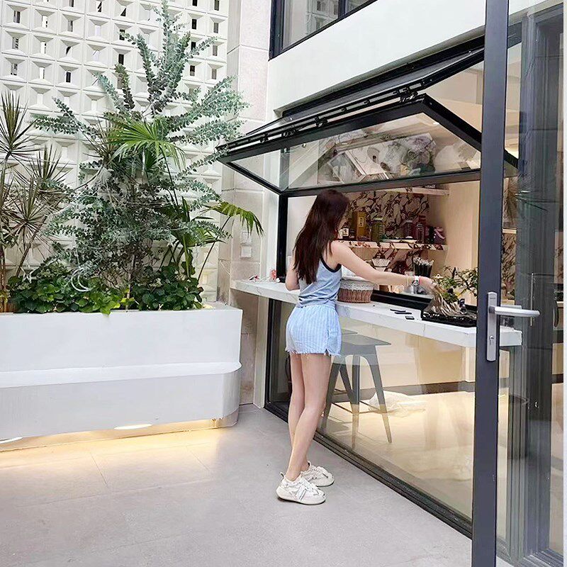 上下折叠窗户铝合金任意悬停厨房网红奶茶咖啡店上折翻提拉升降窗