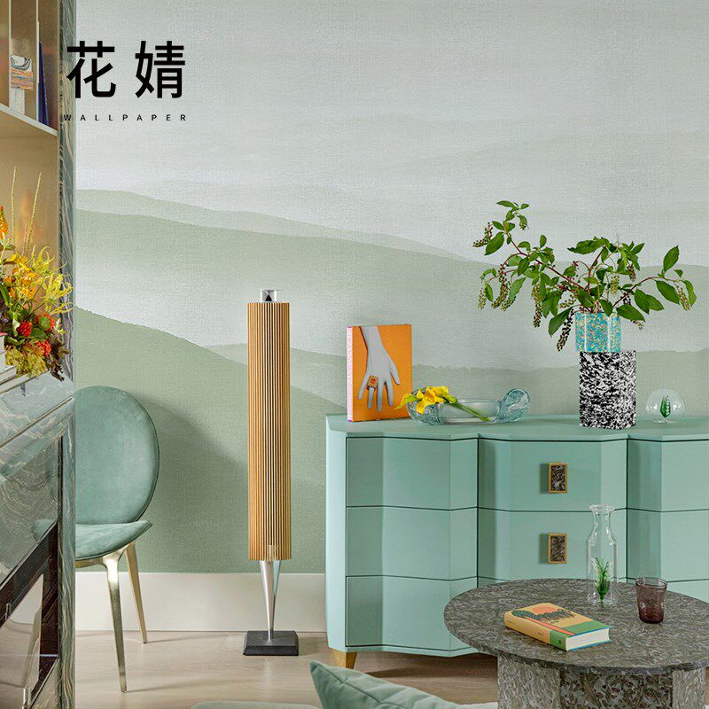 现代中式青山电视背景墙壁纸无纺布墙纸卧室客厅无缝定制壁画墙布