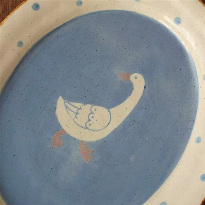 胡桃集市手作早餐盘蓝色釉下彩陶瓷盘子鱼盘椭圆盘甜品盘牛排盘