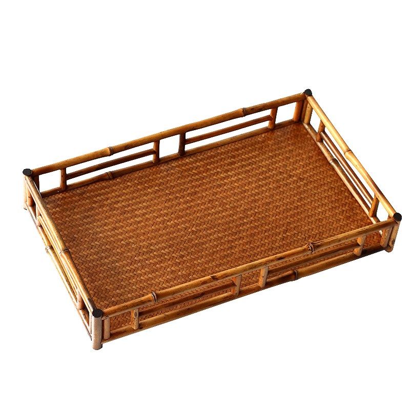 梅鹿竹茶具收纳盘竹制干泡台茶道端茶盘茶棚茶杯架茶托盘竹编茶盘
