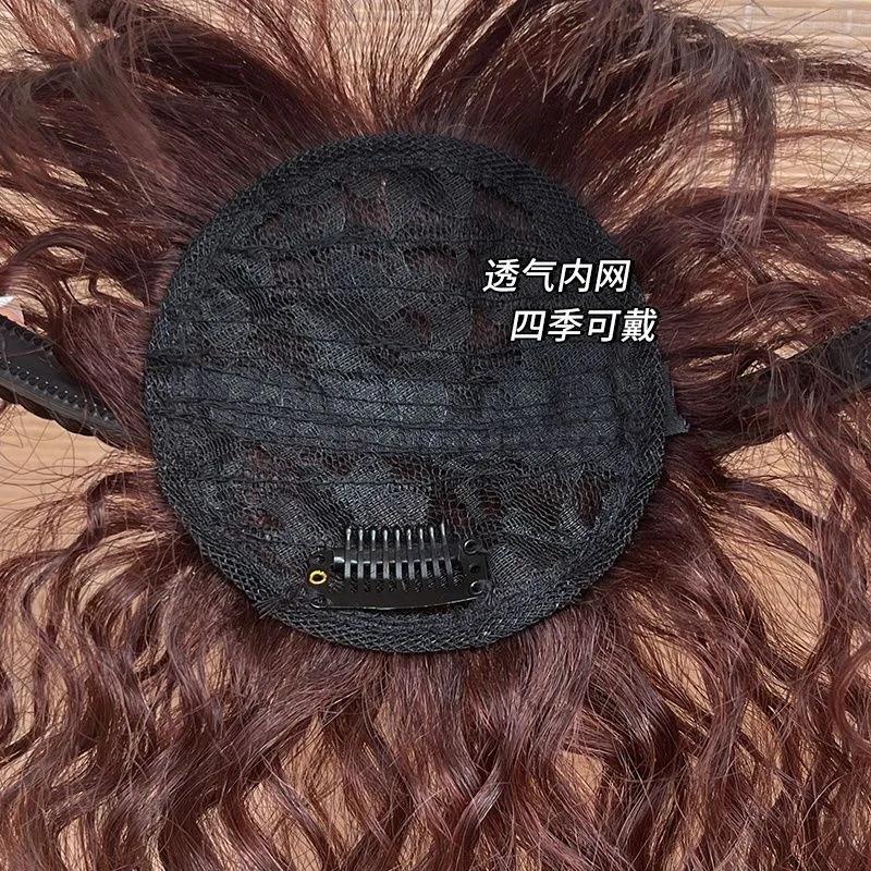 【精选真发】刘海假发辫子发箍一体羊毛卷头顶遮白发补发块卷发片