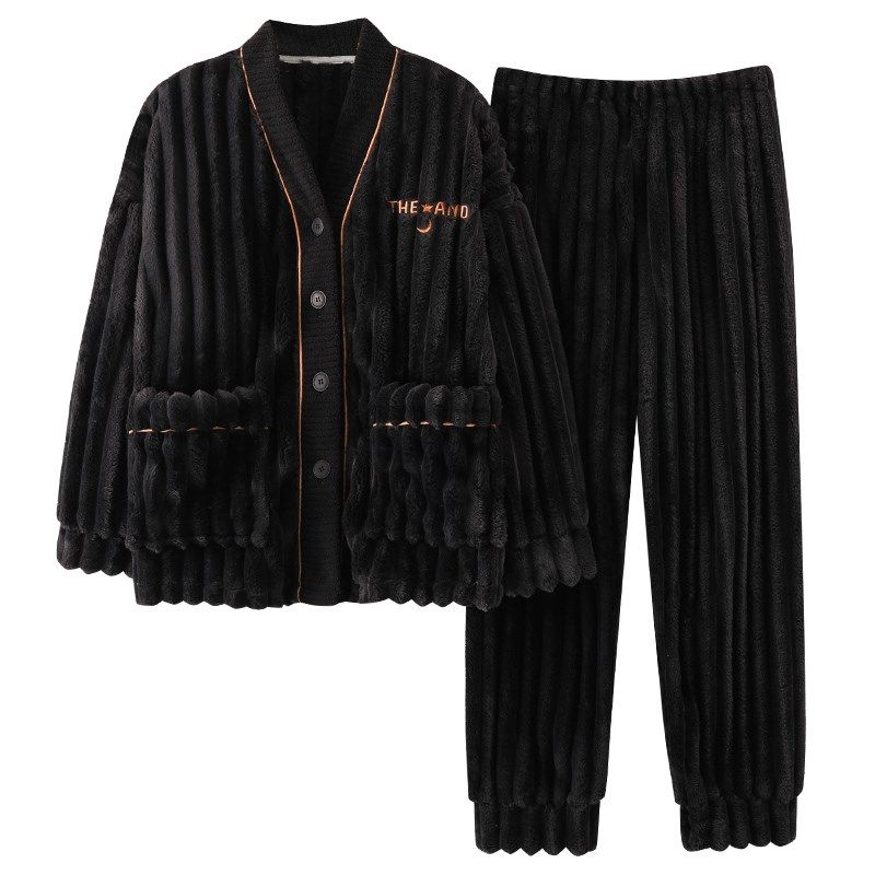 珊瑚绒睡衣女秋冬季加厚加绒大码胖mm200斤开衫和服家居服两件套