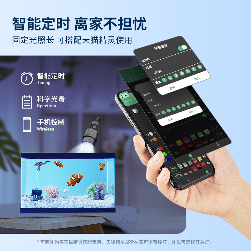 海缸LED射灯蓝白光 可调焦海水鱼缸灯 水草珊瑚专用补光夹灯