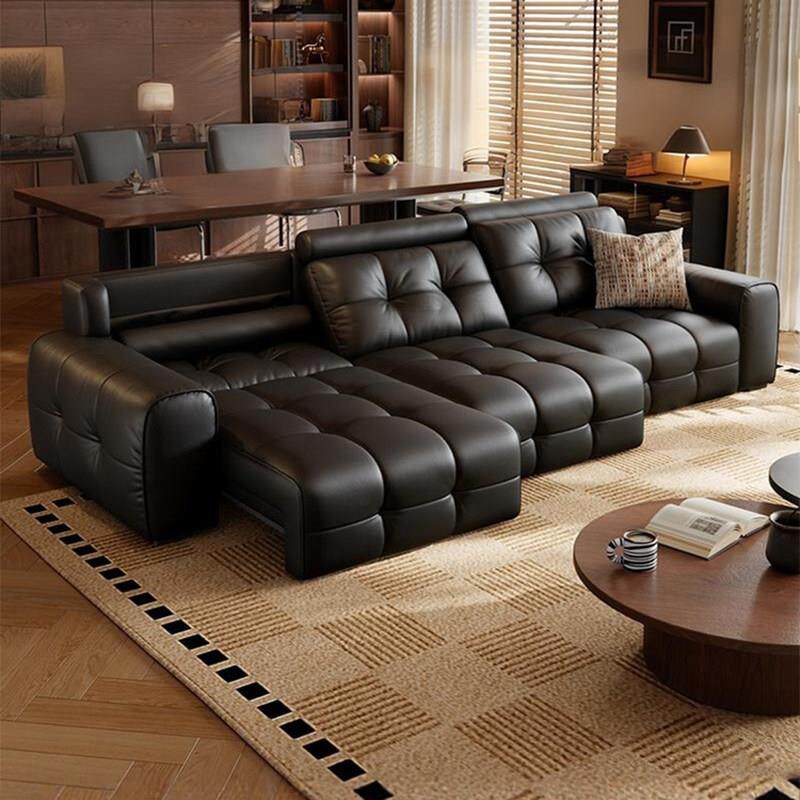 意式多功能电动真皮沙发客厅中古风劳伦斯可躺可睡伸缩两用沙发床