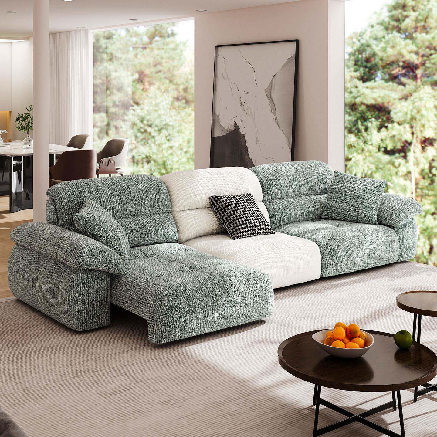 奶油风2026新款电动沙发简约现代可调节伸缩可拆洗三人贵妃沙发