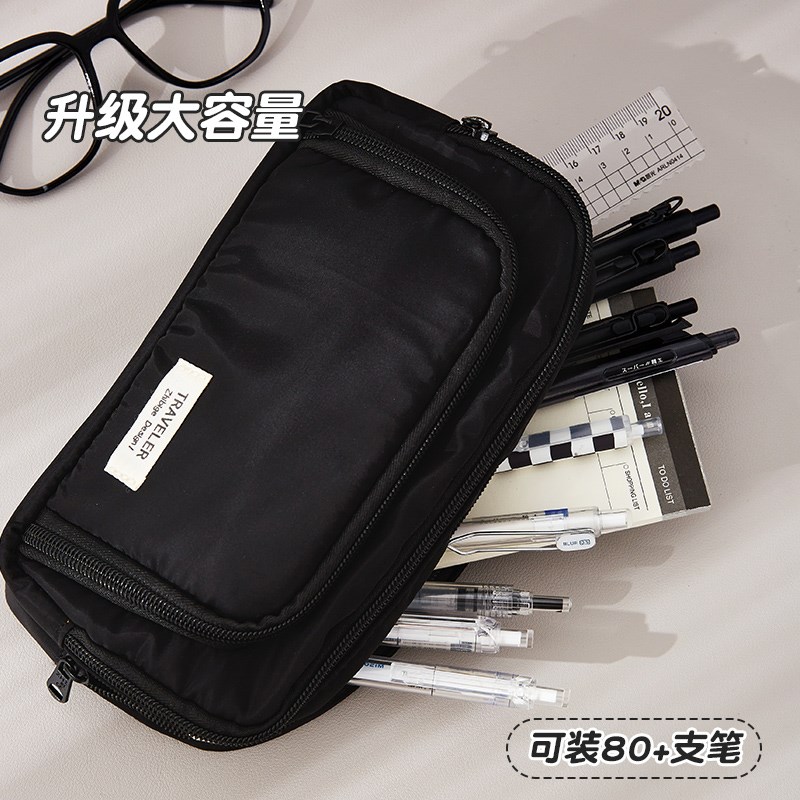 立式大容量笔袋男孩子2025新款帆布黑色耐脏初中生高颜值日系ins
