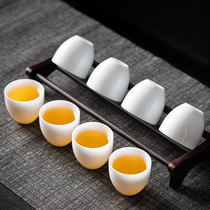 高端冰种玉白瓷功夫小茶杯6只装家用陶瓷茶具茶碗客人品茗杯纯白