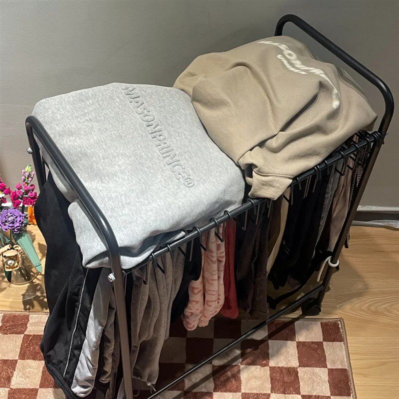 家用可移动裤子收纳层架落地晒裤子专用晾衣架铁艺带滑轮衣服整理