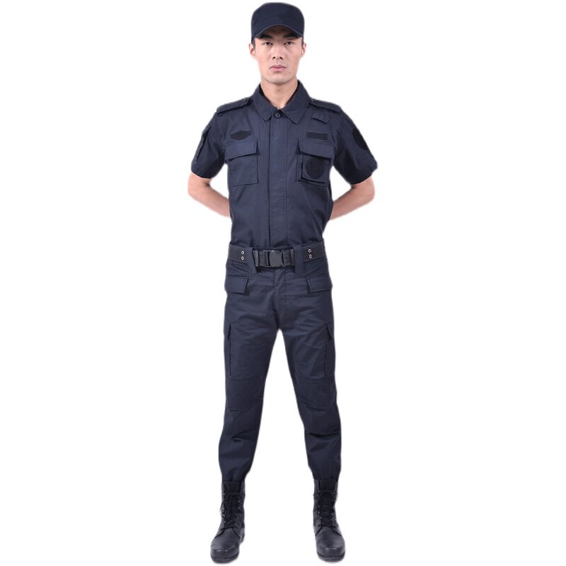 网格夏季短袖藏青黑色保安服作训服春秋长袖加厚物业工作服套装男