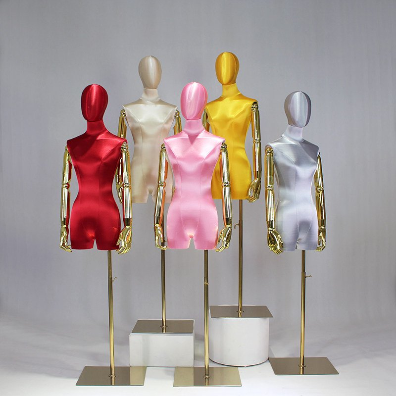 服装店模特道具女半身高端丝绸缎金色手臂婚纱展示架橱窗展示人台