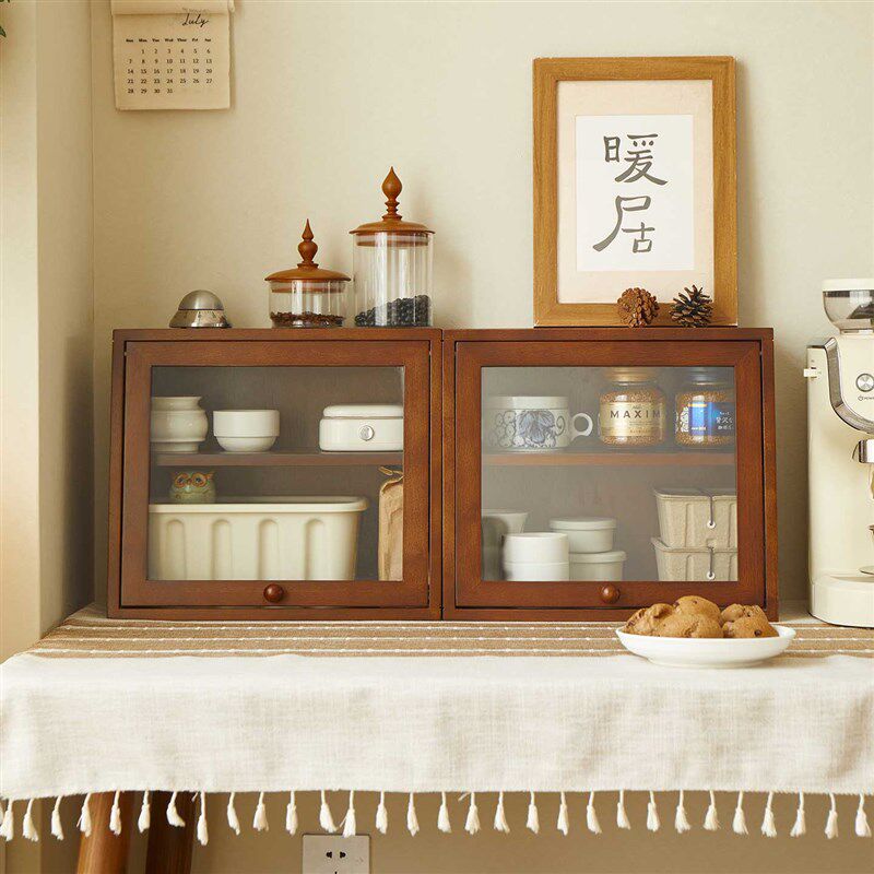 实木复古桌面收纳盒厨房杯架咖啡角布置物架首饰化妆品展示收纳柜