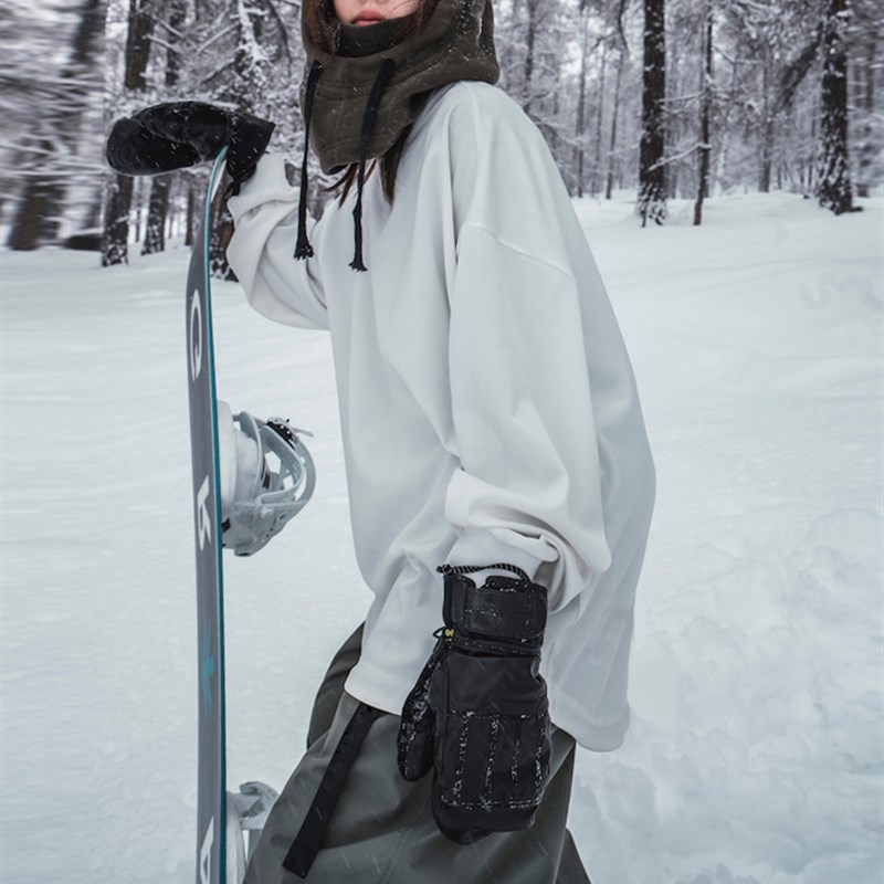 白色防水打底衫双板滑雪服女单板滑雪卫衣 叠穿长袖T恤宽松男上衣