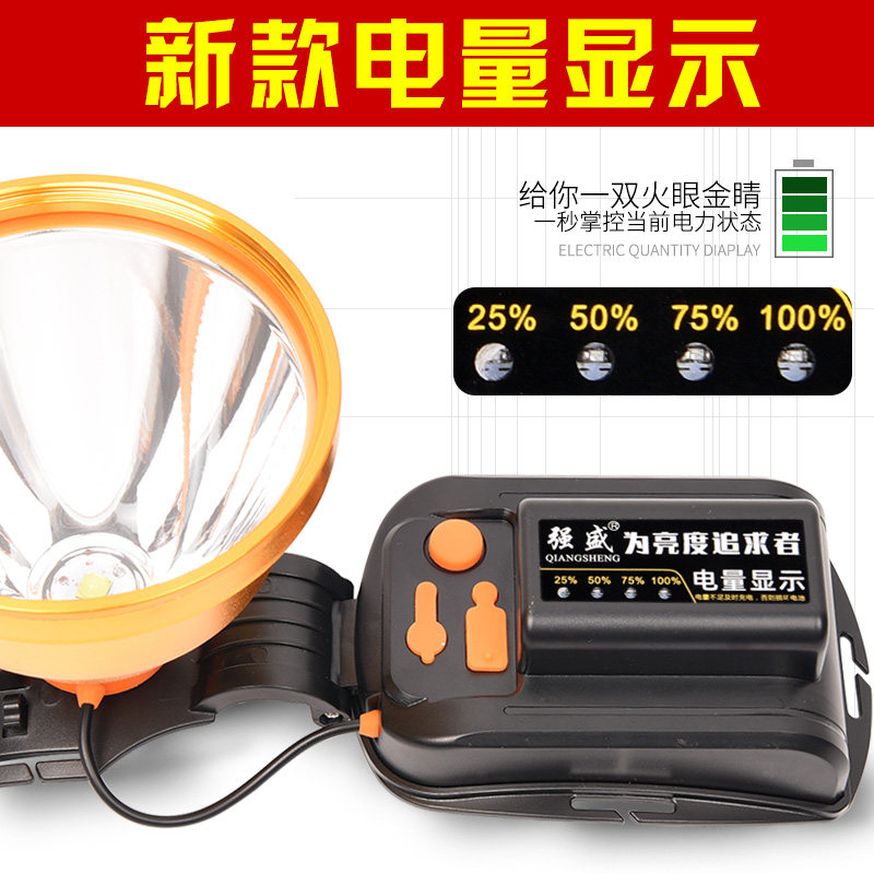 9900W头灯强光充电超亮头戴式led锂电黄光夜钓疝气3000米探照矿灯