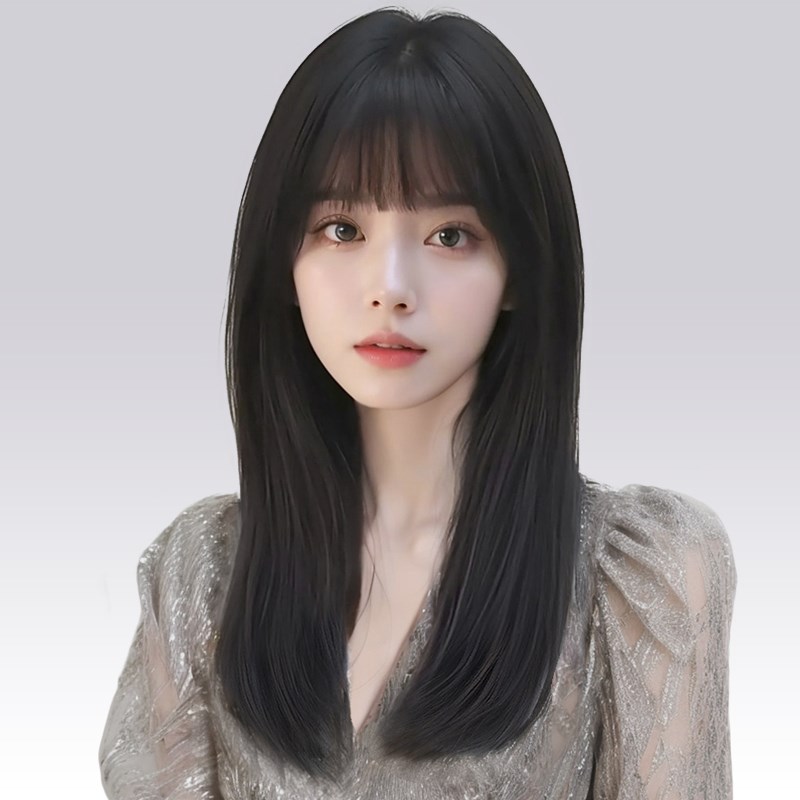 假发女中长发自然整顶仿真人发丝头套式夏天黑长直锁骨发全头套