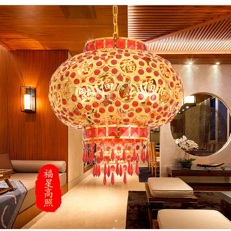 阳台旋转灯笼过年结婚乔迁喜庆LED走马灯发光水晶新年电动红灯笼