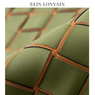 LONYAIN现代简约轻奢绿色皮质编织靠垫抱枕样板房方枕腰枕 ELIN
