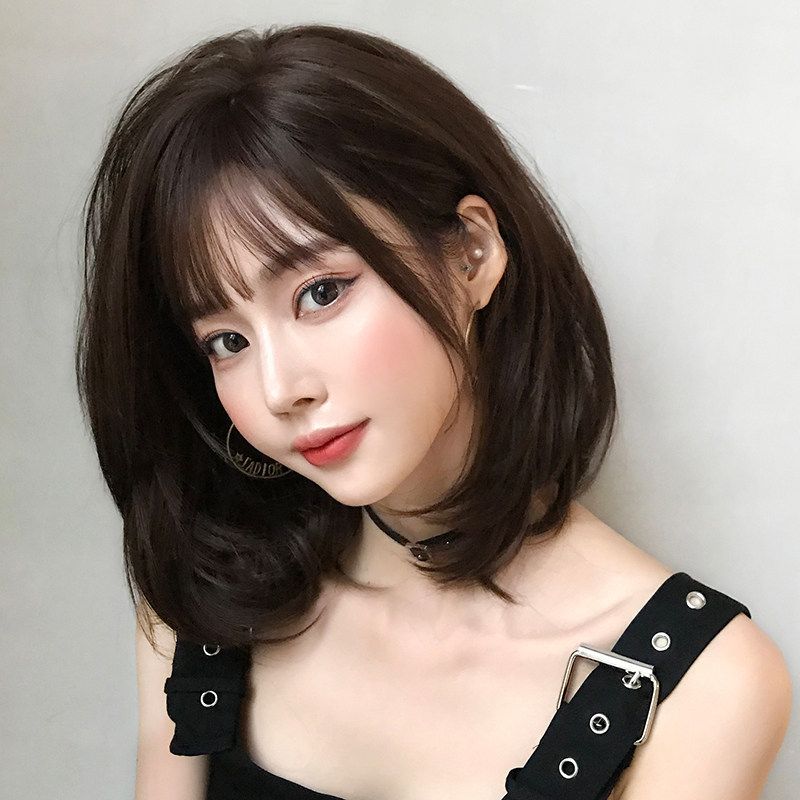 假发女短发网红齐肩中长发初恋头短发造型圆脸短卷发外翻假发套