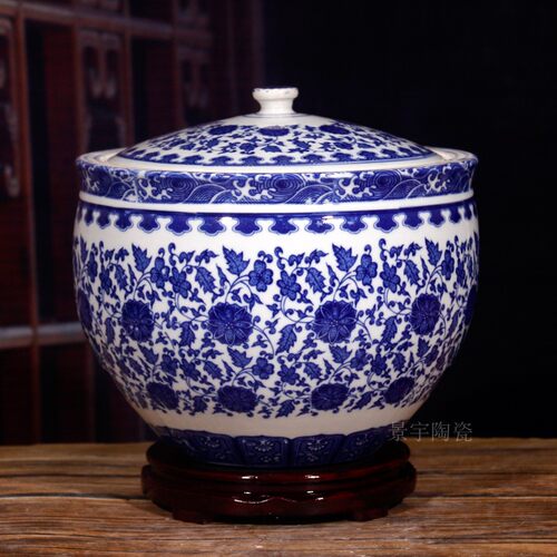 10斤20斤大号陶瓷米缸景德镇瓷器米桶腌菜腌肉坛子带盖青花储蓄罐