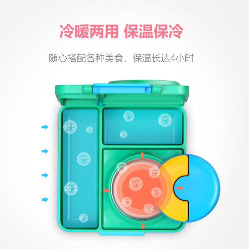 OmieBox儿童饭盒宝宝便携分格盘保温餐盘叉子勺子餐具套装 绿色