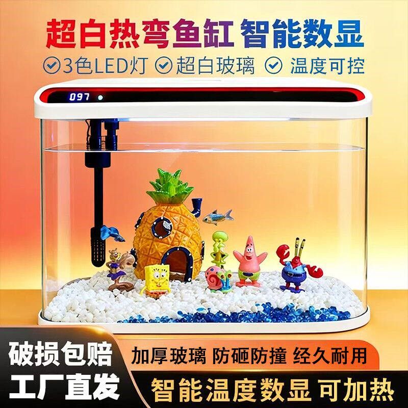 鱼缸客厅2026新款免换水桌面玻璃水族箱生态高档金鱼缸热弯