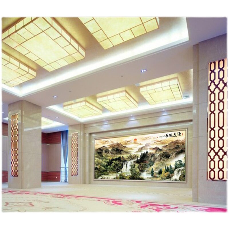 8D中式电视背景墙布客厅办公室立体山水风景国画墙纸无缝装饰壁画