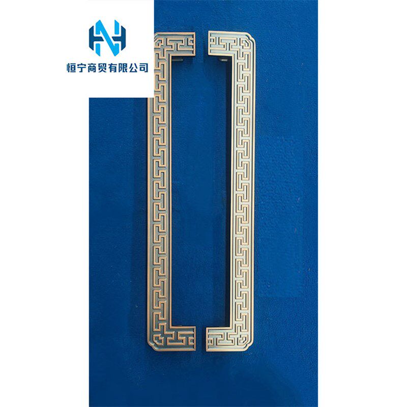 铝板雕刻铜门大拉手拉丝镀红古铜色门把手中式回纹金属大门配件