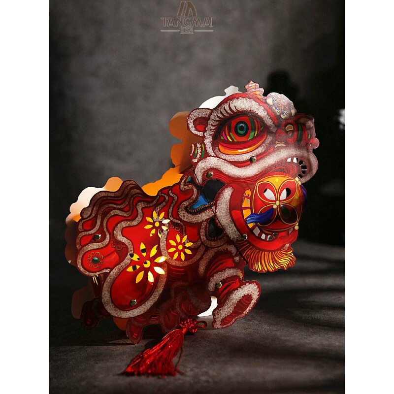 复古传统纸灯笼儿童 新年狮子灯手提手工DIY半成品醒狮中秋节花灯
