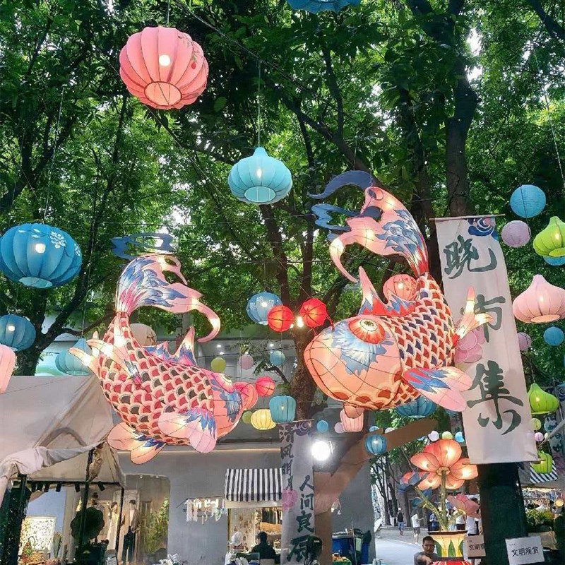 春节大型花灯户外网红鱼灯笼景区发光打卡装饰餐厅商业街天幕彩灯