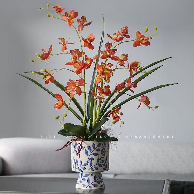 鸽子兰仿真花轻奢高端客厅假花摆设青花瓷花瓶绿植盆栽电视柜装饰