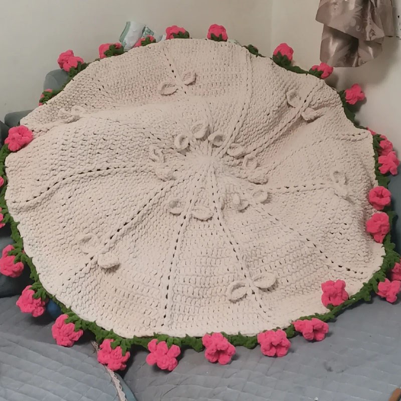 玫瑰花束毛毯钩织冰条线手工编织diy毯子花束毛毯材料包毛线花朵