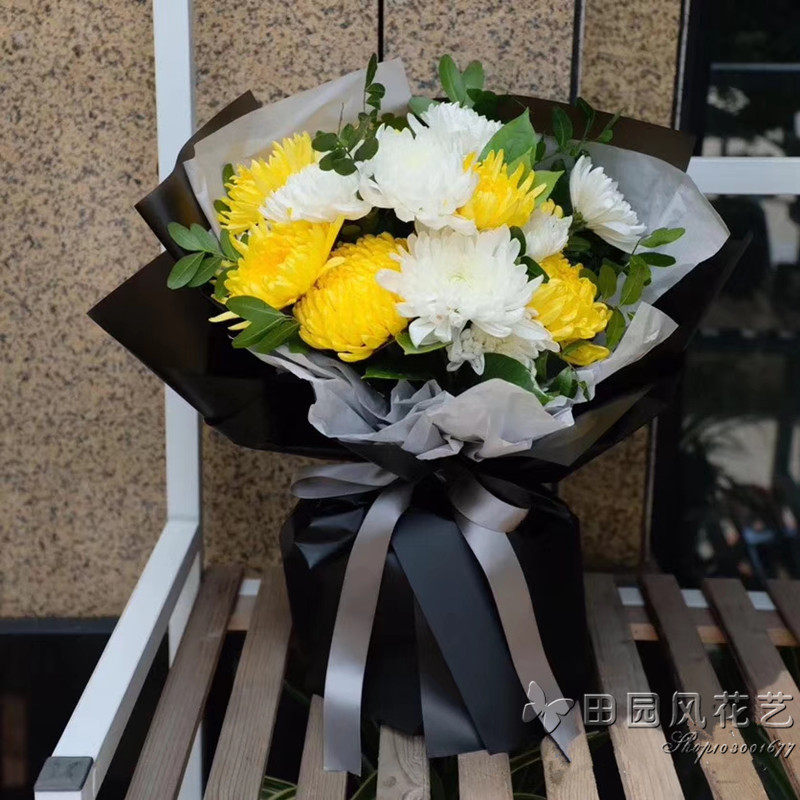 西安鲜花同城速递菊花哀悼念丧事葬礼祭奠清明节冬至扫墓花束
