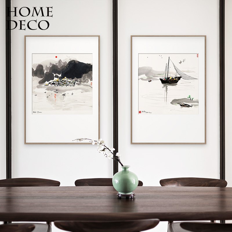 新中式客厅装饰画吴冠中餐厅书房复制画水墨江南茶室玄关过道挂画