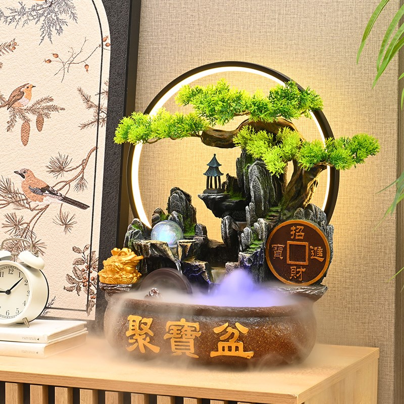 客厅流水摆件循环水聚宝盆办公室前台喷泉风水轮装饰开业乔迁送礼