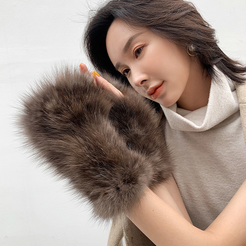 皮草手套紫貂貂毛手套女士冬季可爱韩版真毛保暖漏指弹力毛毛加厚