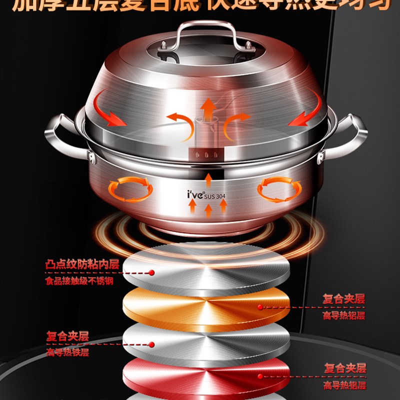 304钢海鲜蒸气锅家用大蒸锅桑拿鸡粥底蒸汽火锅多功能海鲜锅商用