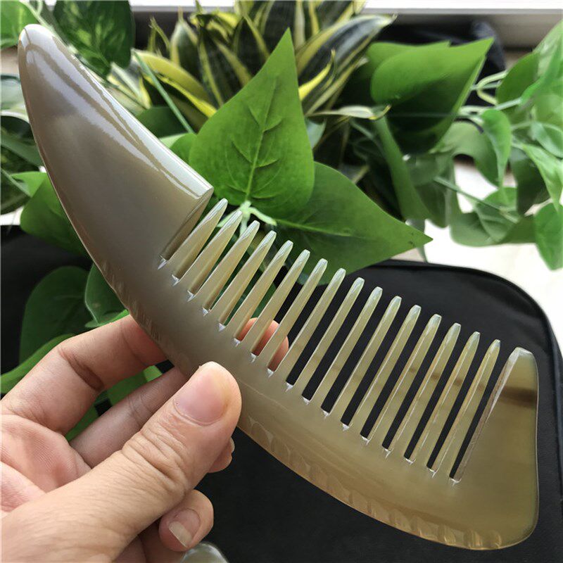 正品白水牛角梳子个人天然大号细齿防静电脱发按摩护理女宽齿刻字