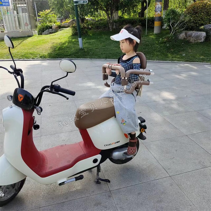 电摩后置儿童座椅 安全可折叠围栏 防水棉棚双人骑乘 适用2-9岁儿