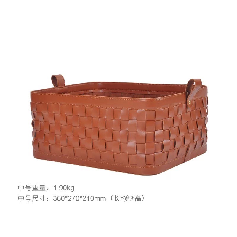 设计师ins样板房高端皮质收纳盒筐轻奢衣帽间北欧个性马鞍皮收纳