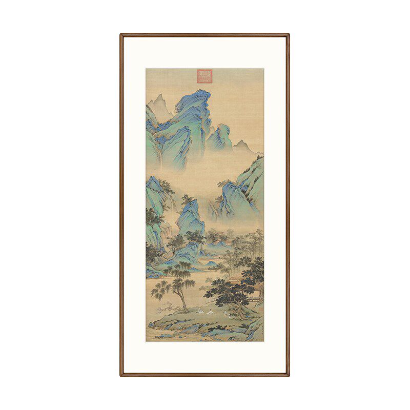 宋代美学青绿山水画新中式玄关装饰画东方美学国画茶室客厅挂画竖